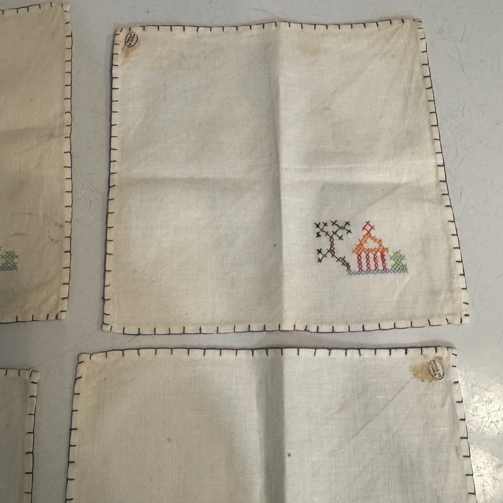 Vintage Embroidered Handkerchiefs Set of 6 Linen Estate‎ Find